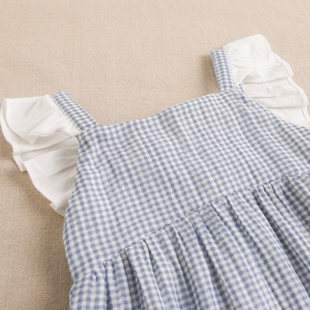Vestido de niña en cuadros vichy azules y blancos