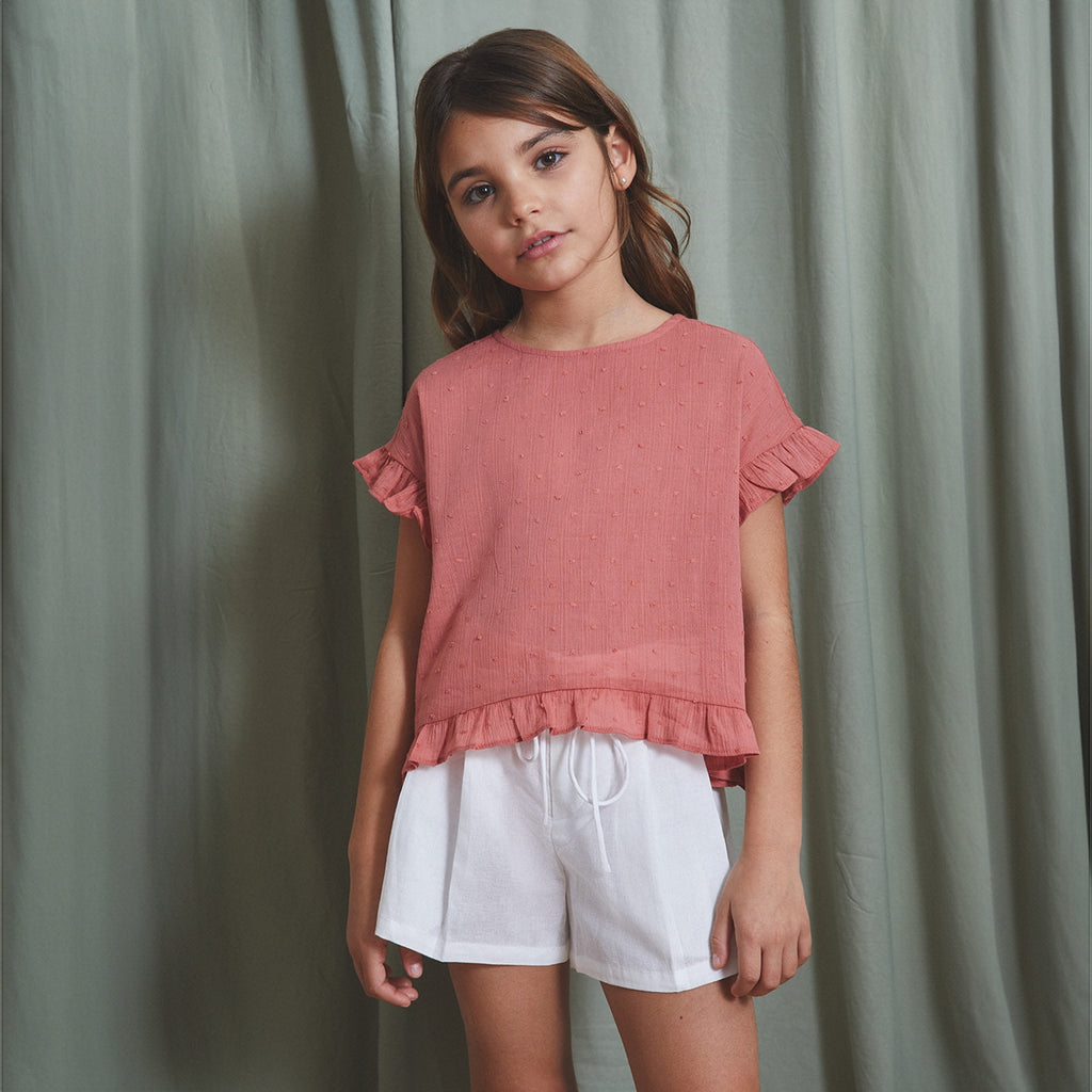 Blusa niña en plumeti color coral
