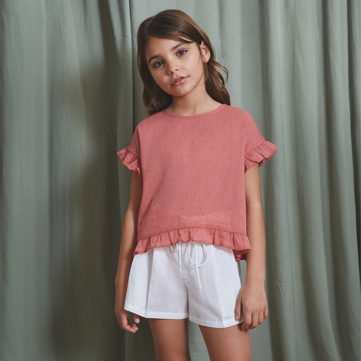 Blusa niña en plumeti color coral