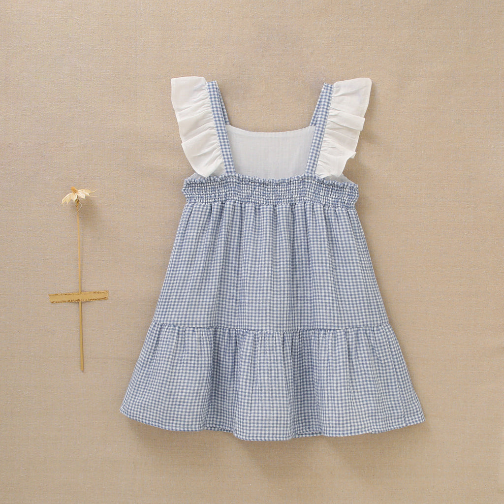 Vestido de niña en cuadros vichy azules y blancos