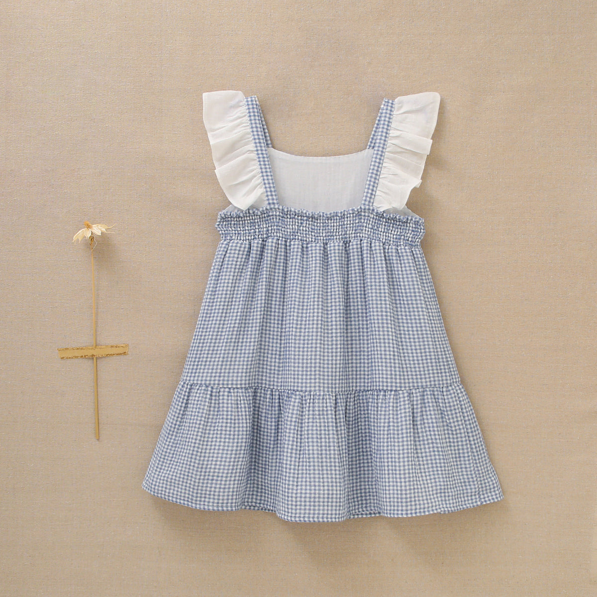 Vestido de niña en cuadros vichy azules y blancos