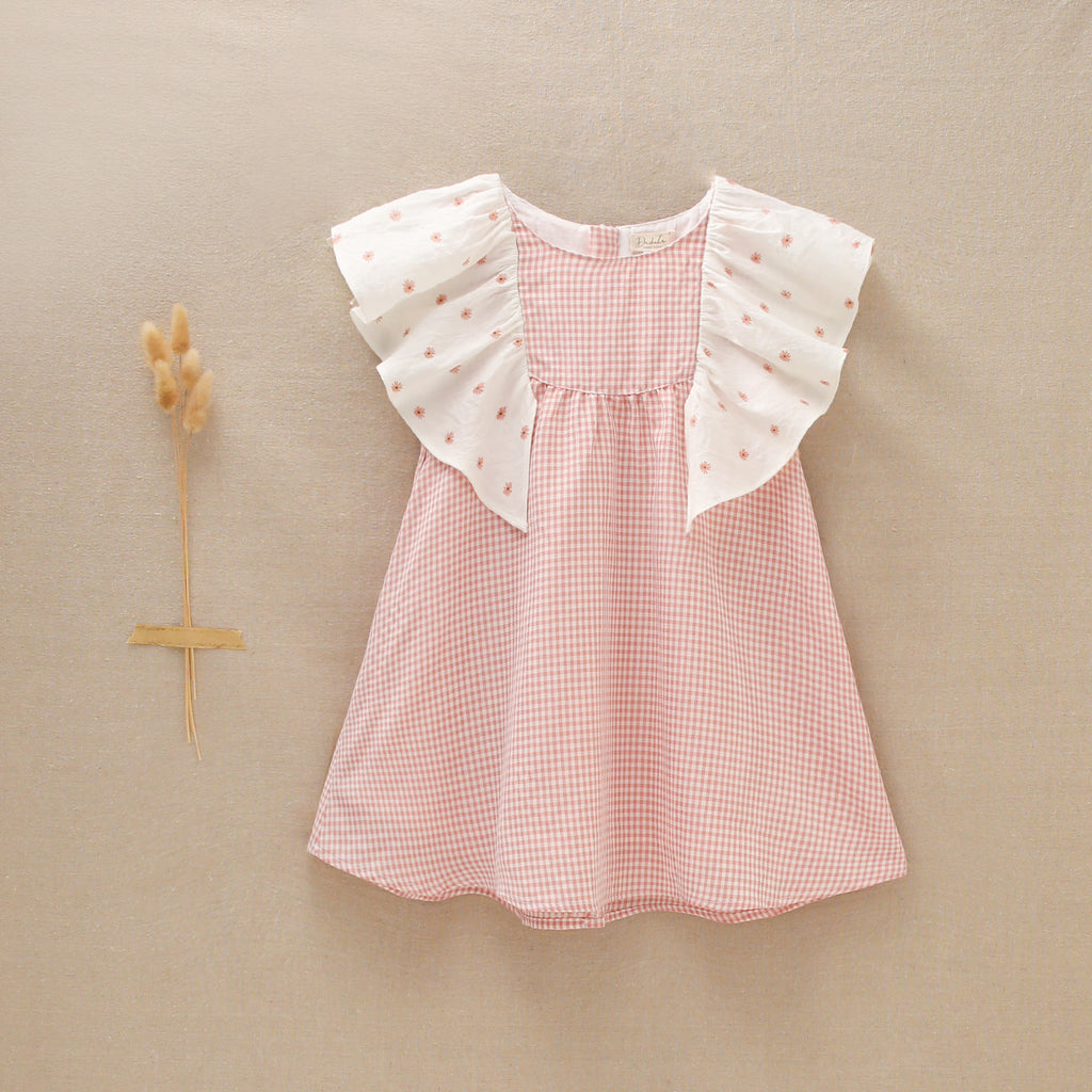 Vestido de niña en cuadros vichy rosas y blancos