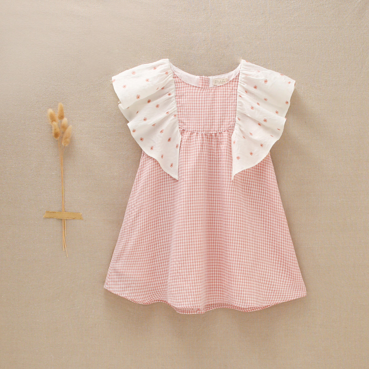 Vestido de niña en cuadros vichy rosas y blancos