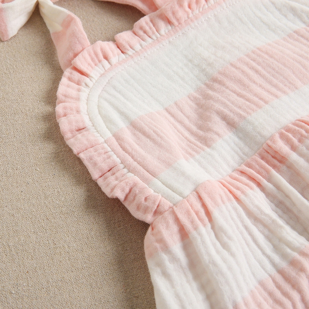 Vestido de niña en bámbula de rayas blancas y rosas
