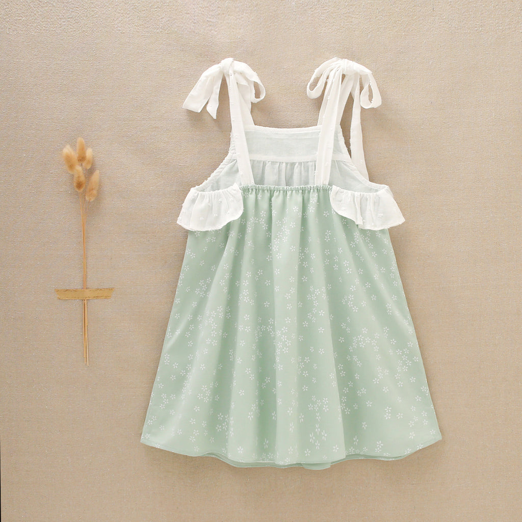 Vestido de niña verde con flores en blanco