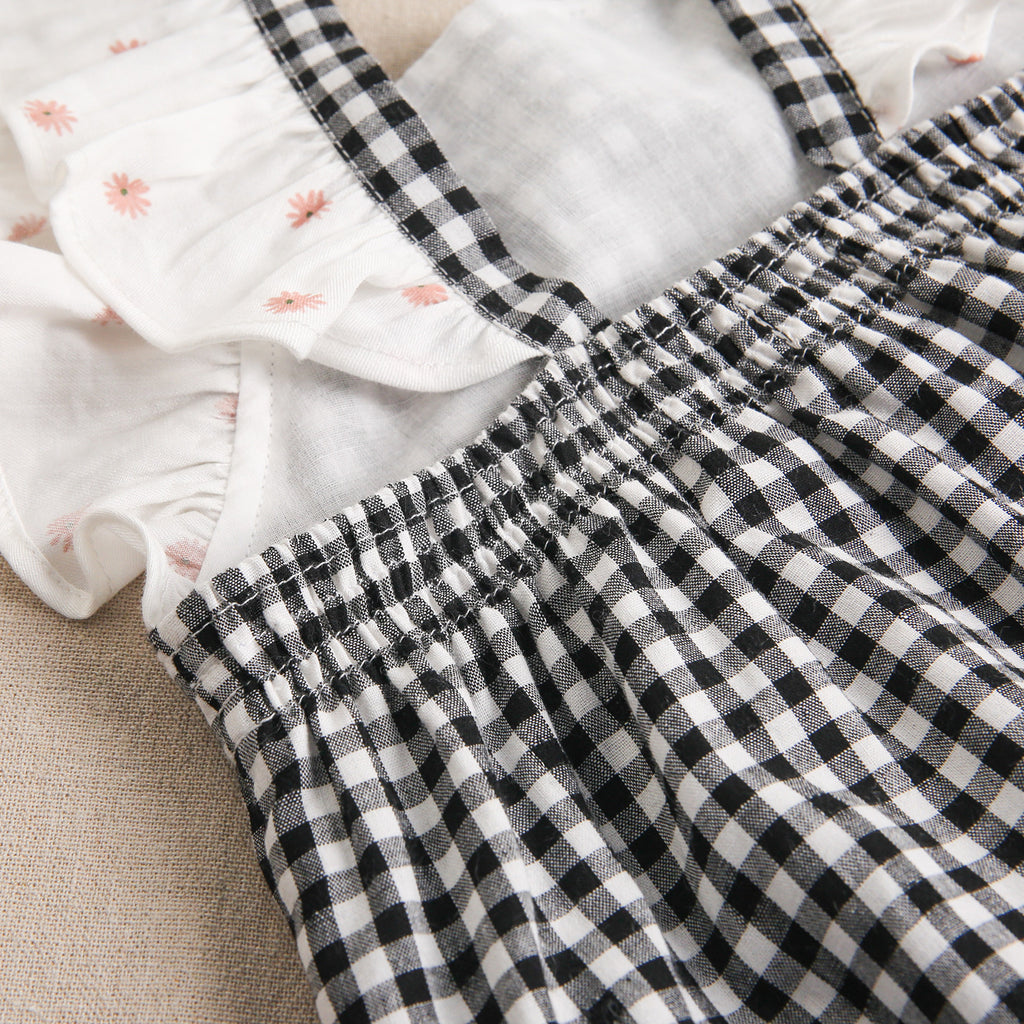 Vestido de niña en cuadros de vichy negros y blancos