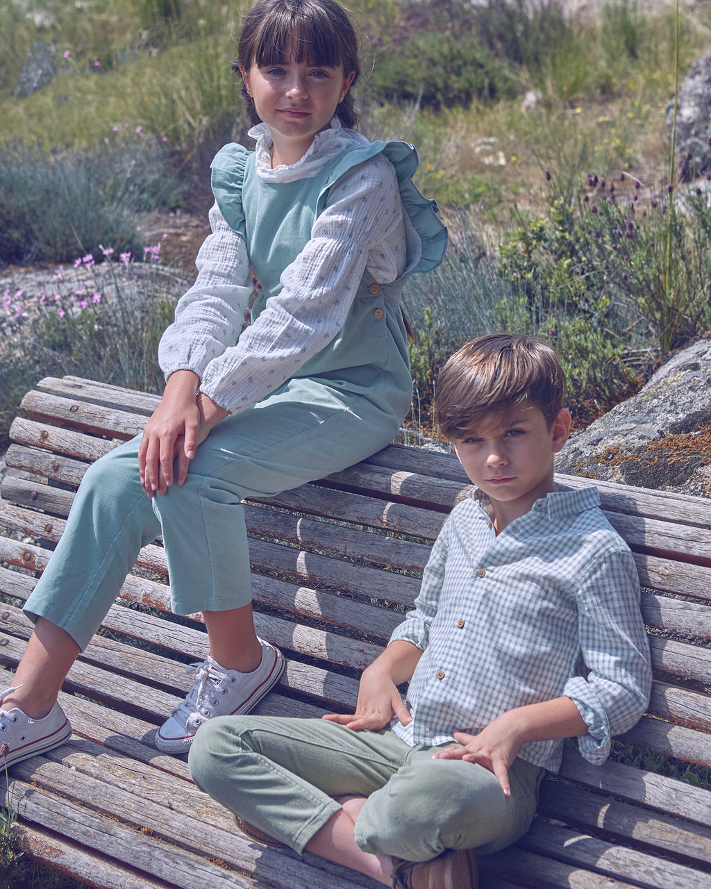 Camisa niño cuadros vichy verde y blanco