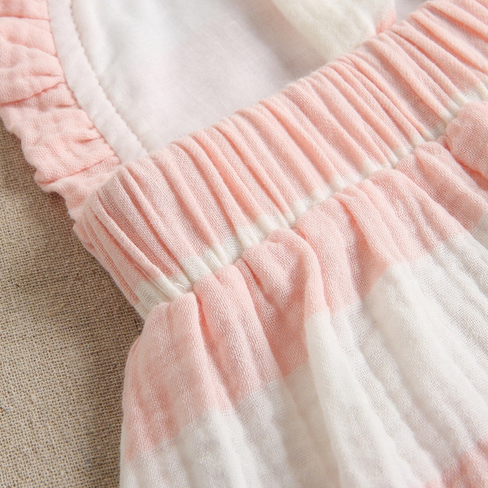 Vestido de niña en bámbula de rayas blancas y rosas