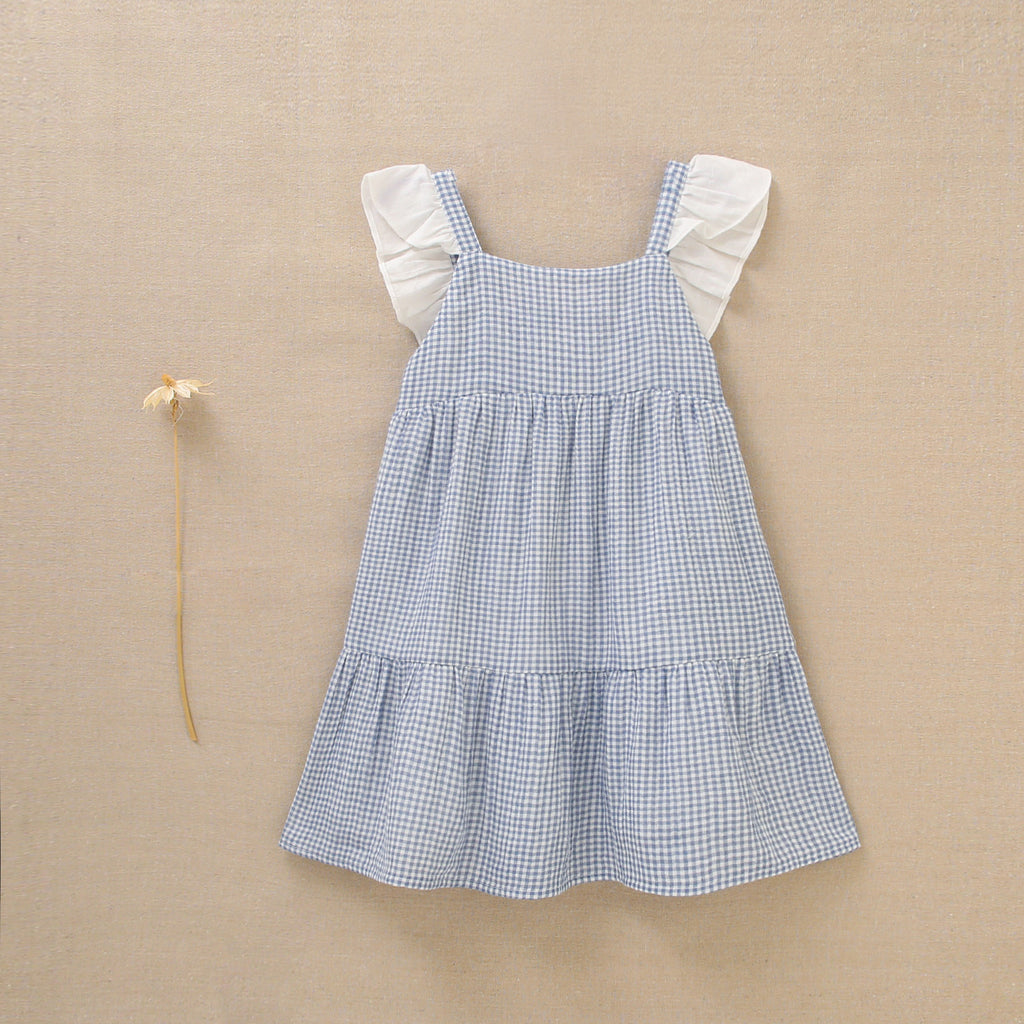 Vestido de niña en cuadros vichy azules y blancos