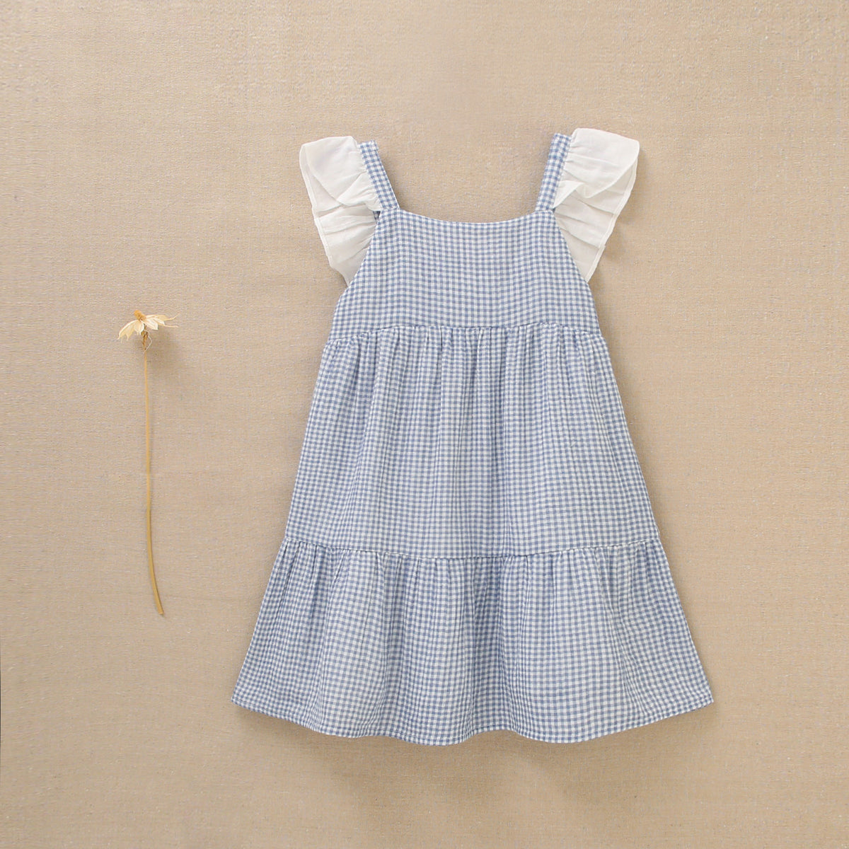 Vestido de niña en cuadros vichy azules y blancos