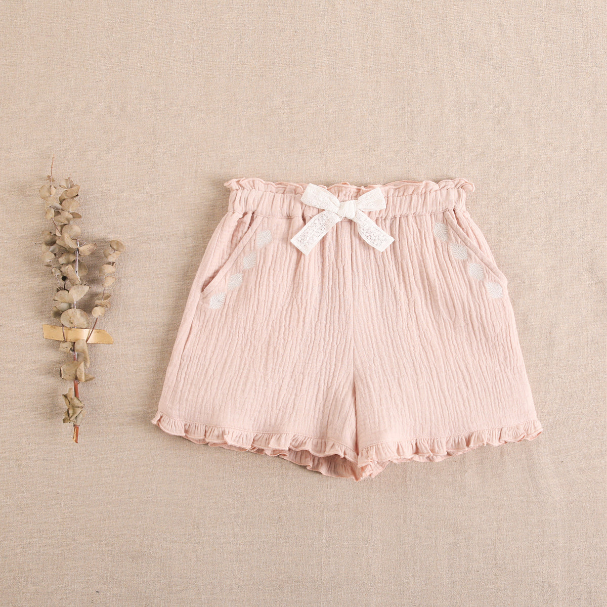 Short de niña en tejido bambula color rosa palo