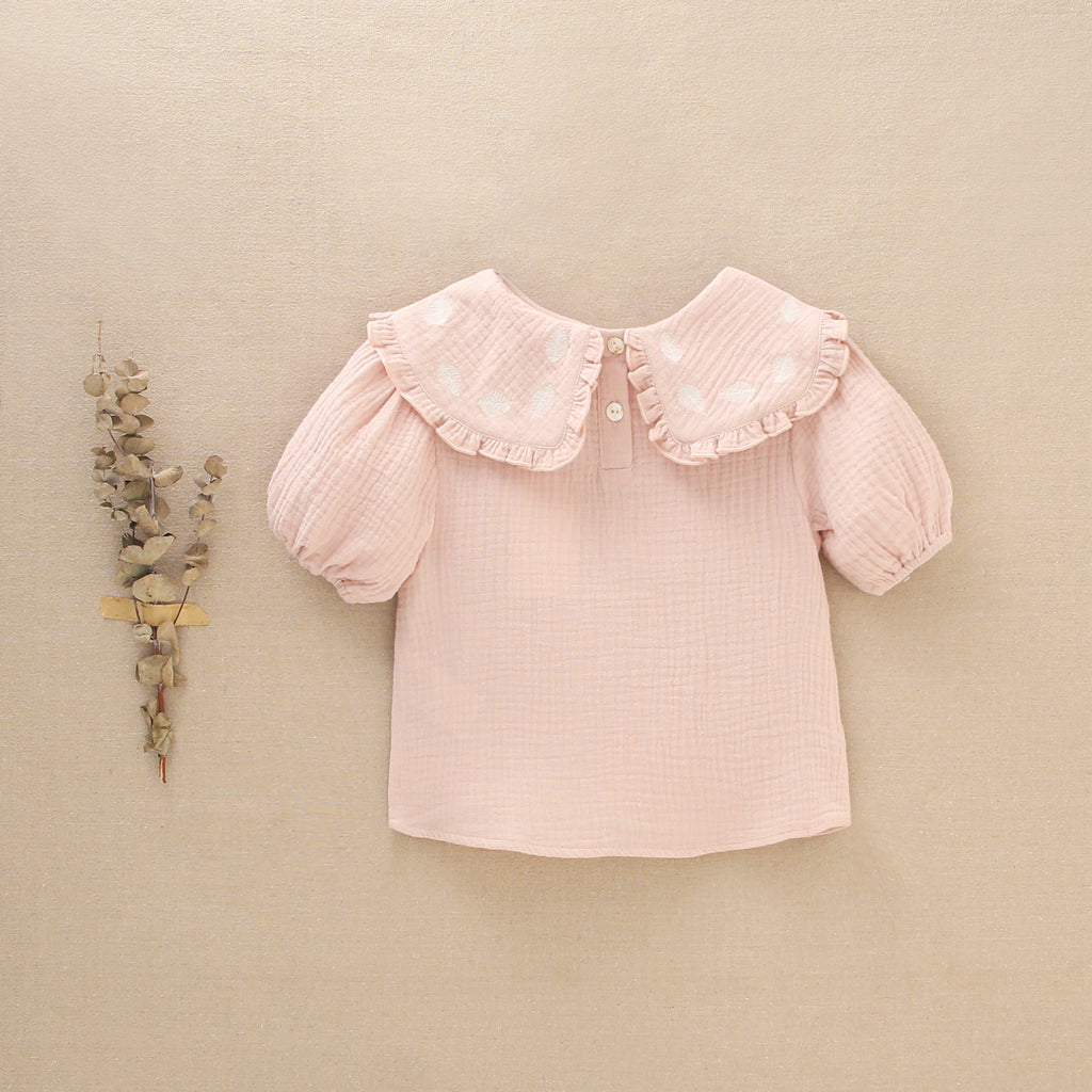 Blusa de niña rosa palo en tejido bambula