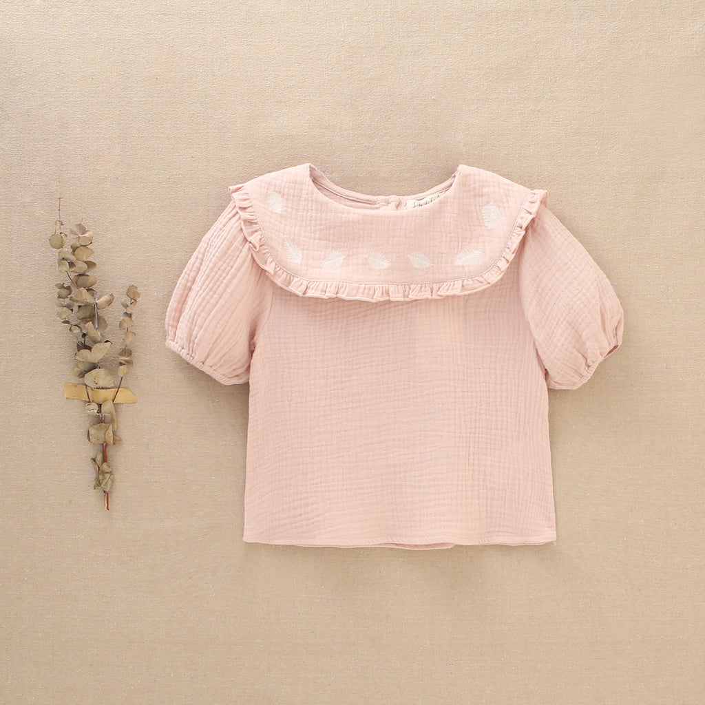 Blusa de niña rosa palo en tejido bambula