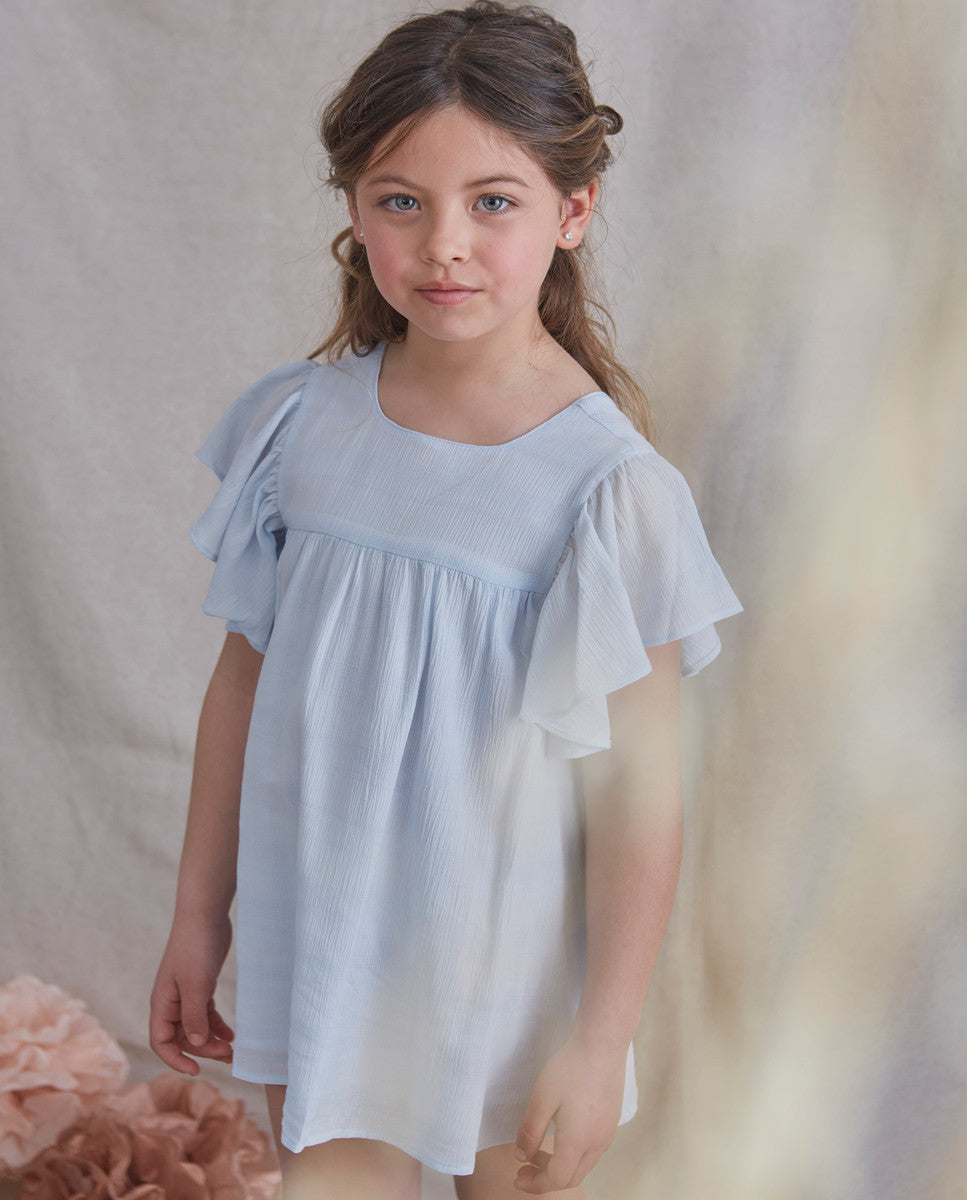 Vestido niña celeste con blanco