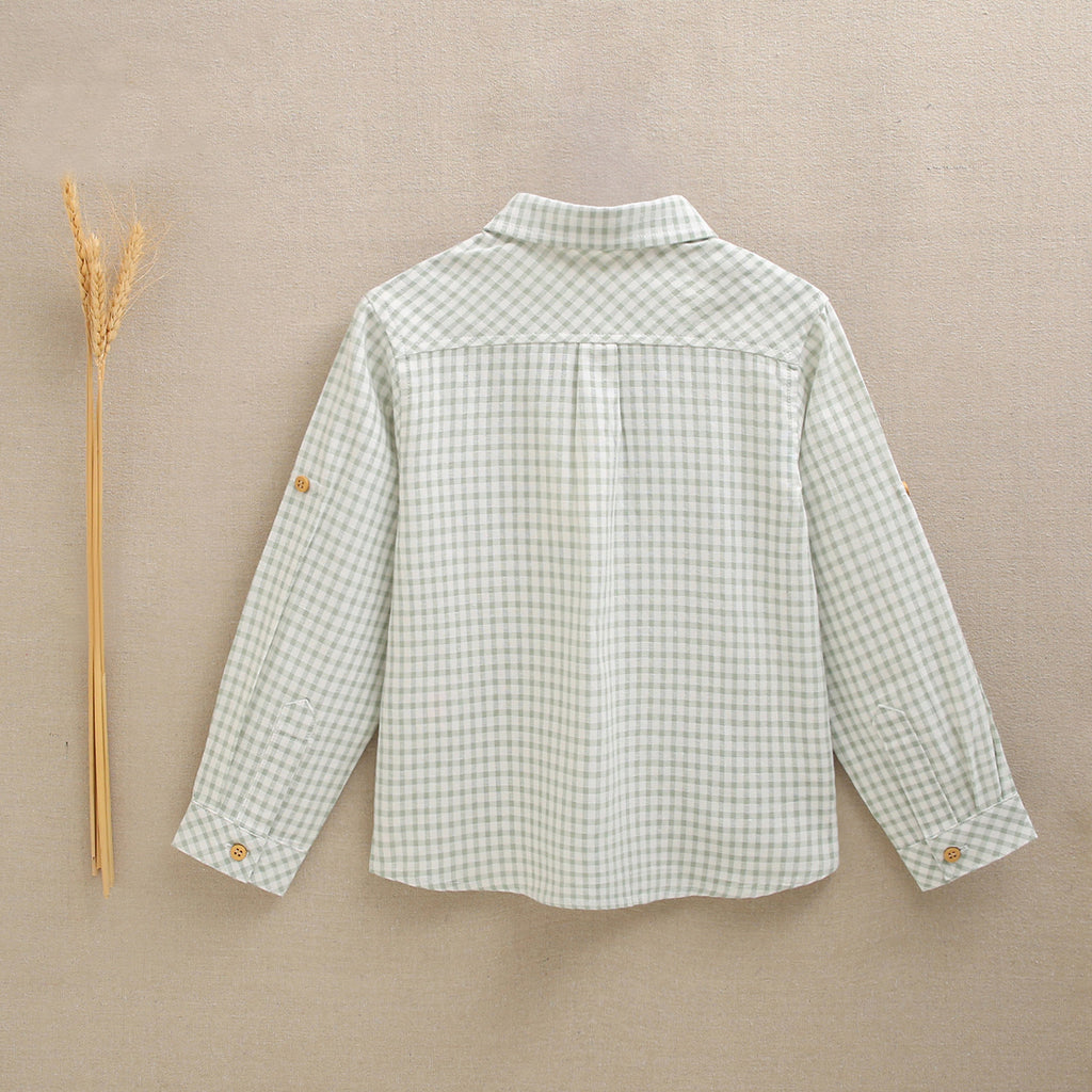Camisa niño cuadros vichy verde y blanco