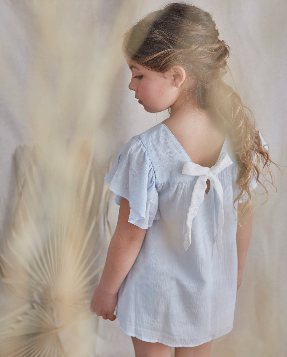 Vestido niña celeste con blanco