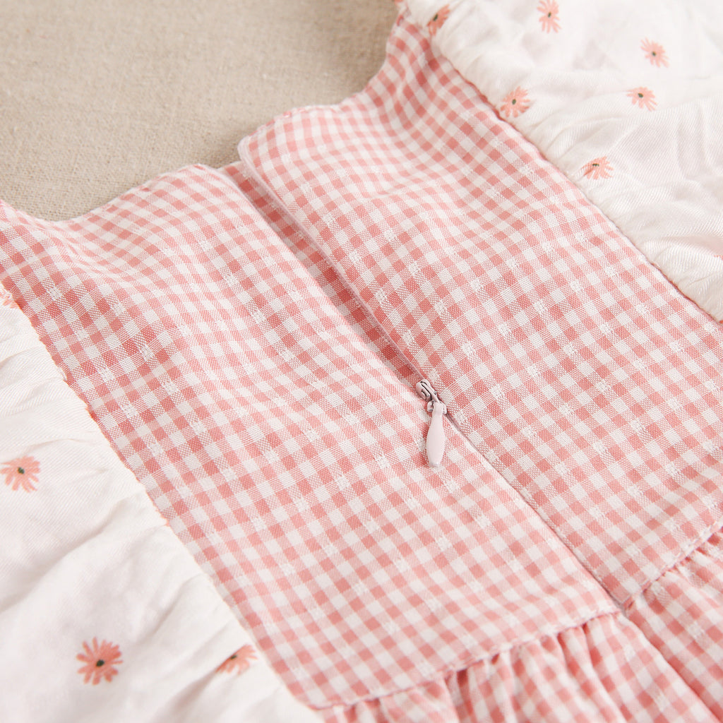 Vestido de niña en cuadros vichy rosas y blancos