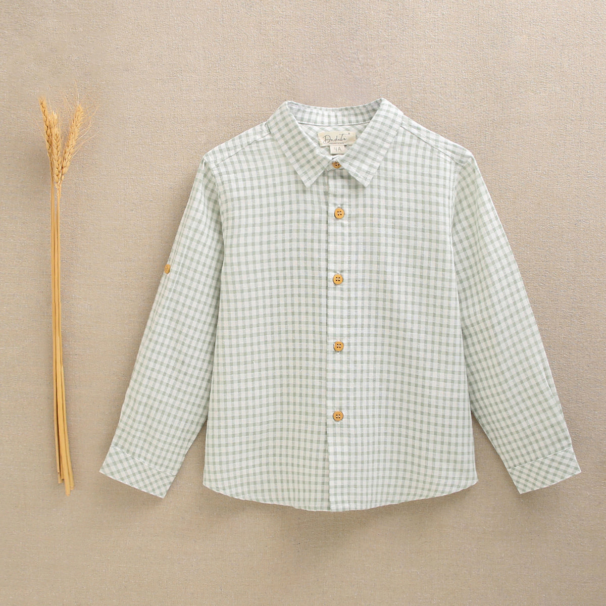 Camisa niño cuadros vichy verde y blanco