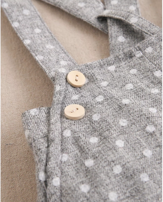 Ranita de bebé niño con tirantes en gris jaspeado con topos