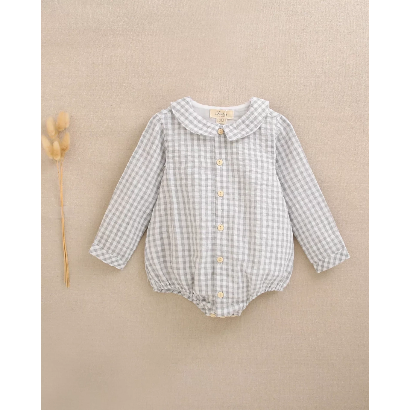 Ranita de bebé niño de cuadros vichy gris y blanco