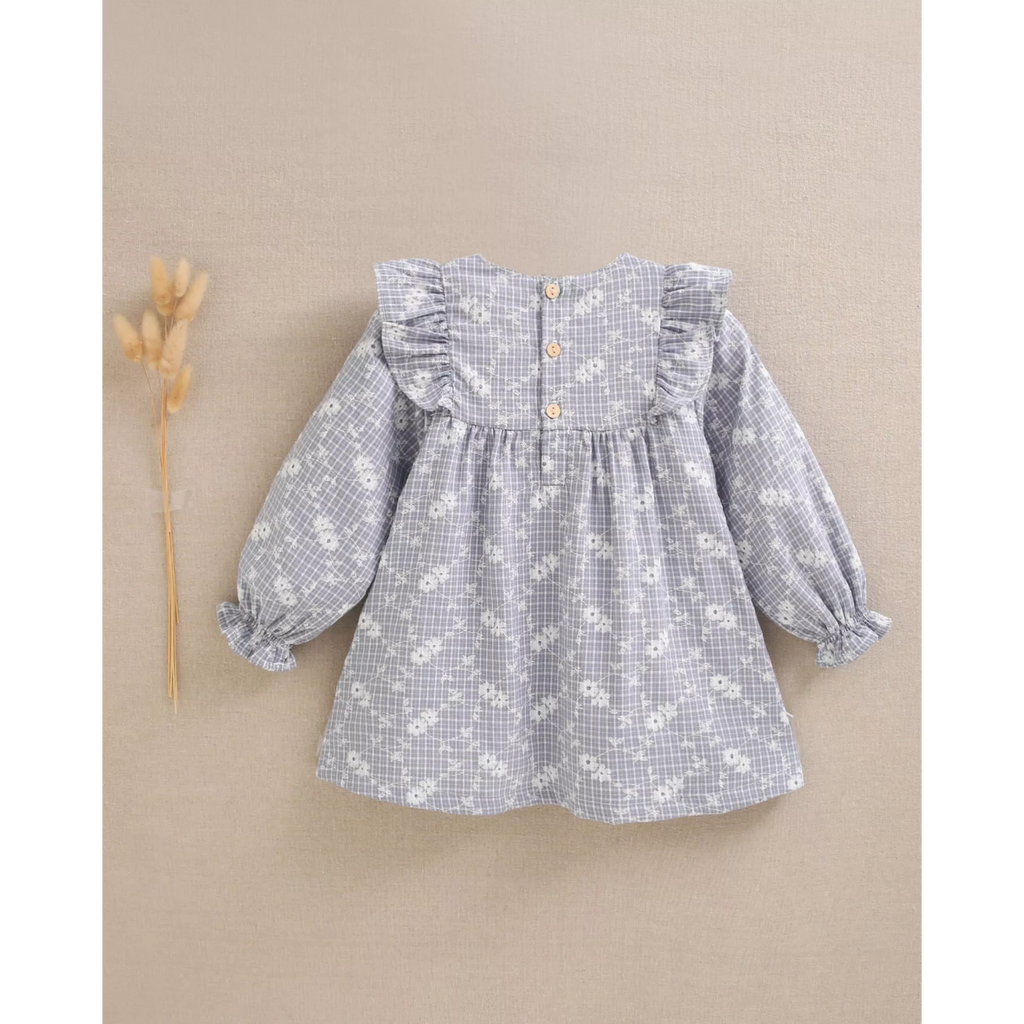 Vestido de bebé niña de cuadro vichy con estampado floral