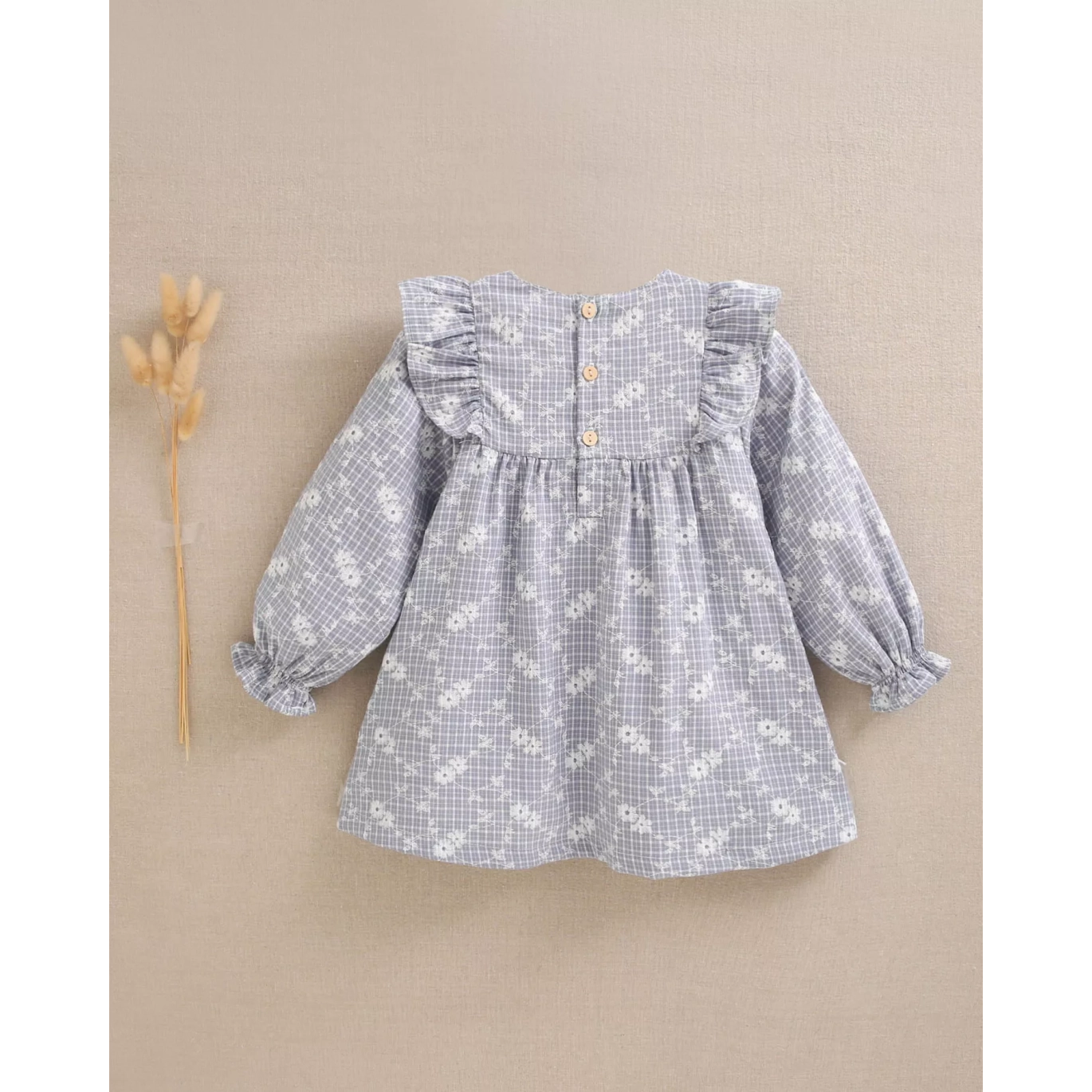 Vestido de bebé niña de cuadro vichy con estampado floral