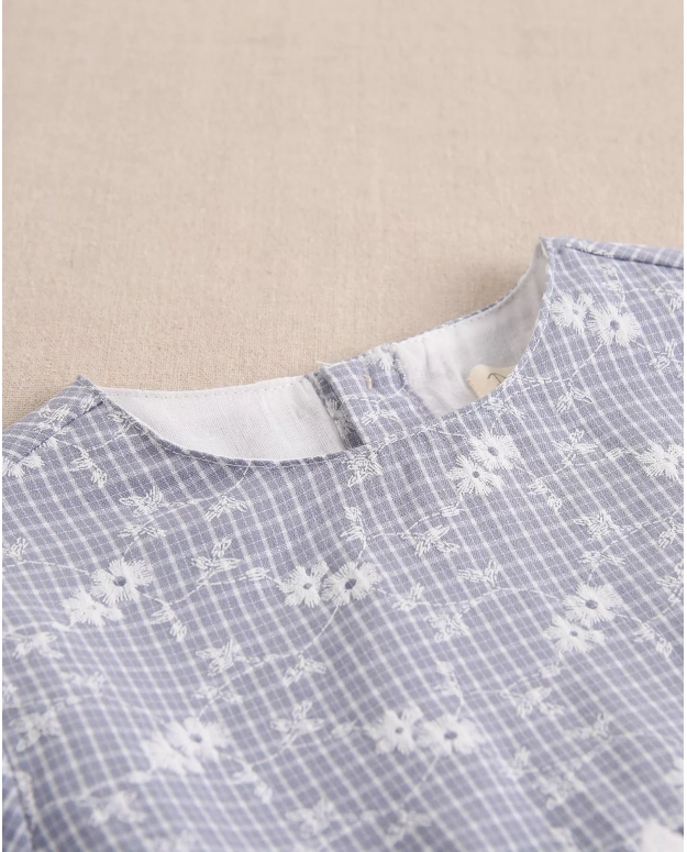 Vestido de bebé niña de cuadro vichy con estampado floral