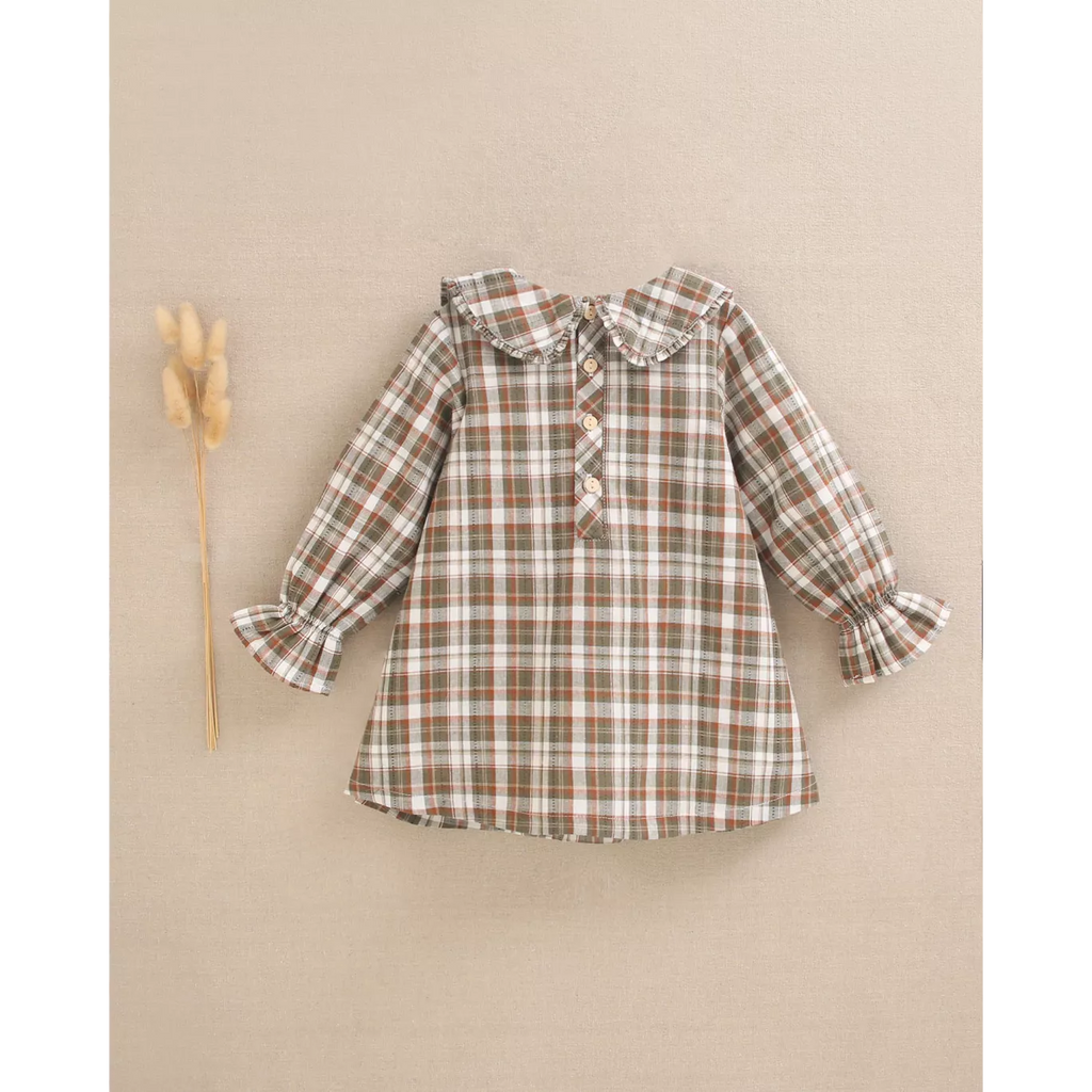 Vestido de bebé niña de cuadros marrón y verde