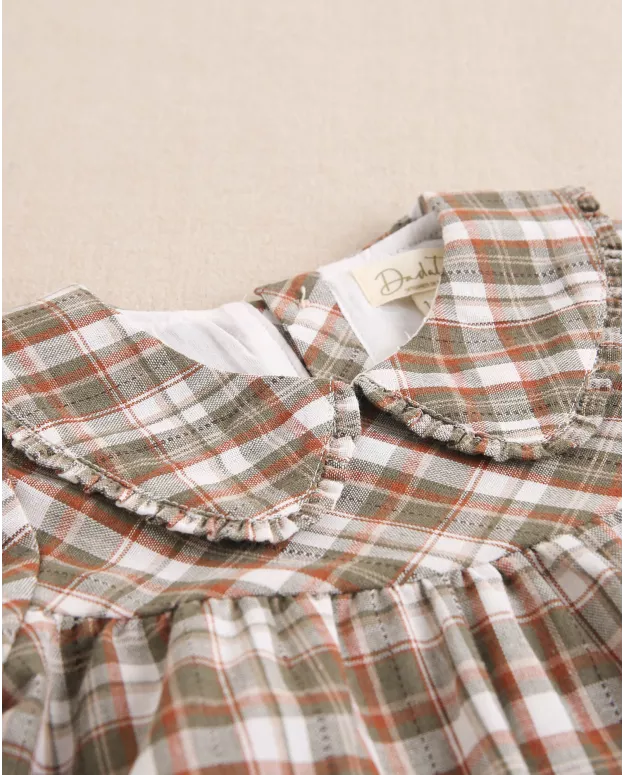 Vestido de bebé niña de cuadros marrón y verde