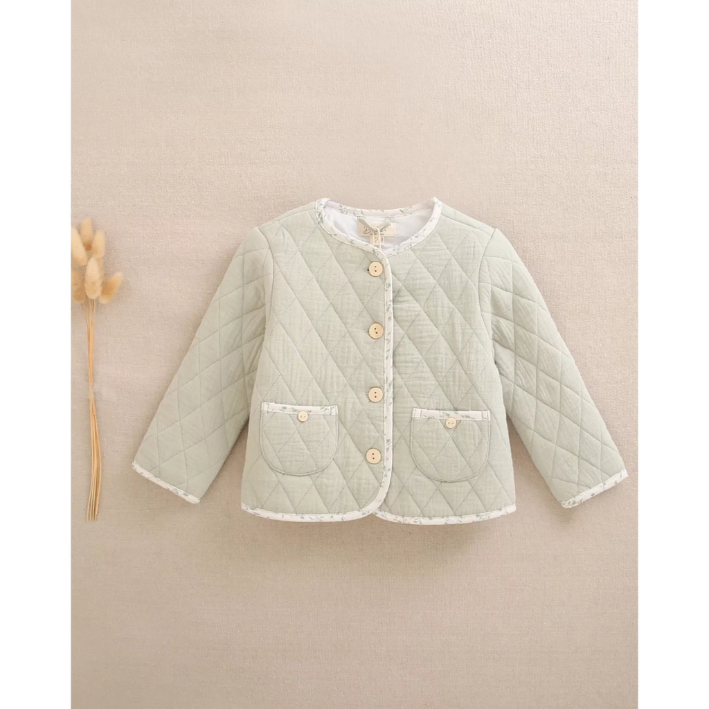 Chaqueta de bebé niña acolchada en verde con bolsillos