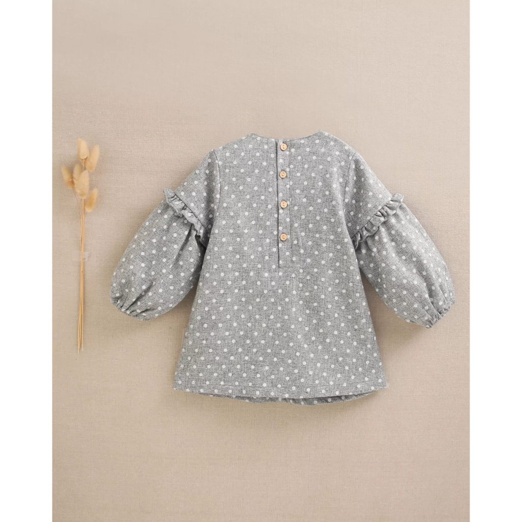 Vestido de bebé niña en gris jaspeado con topos