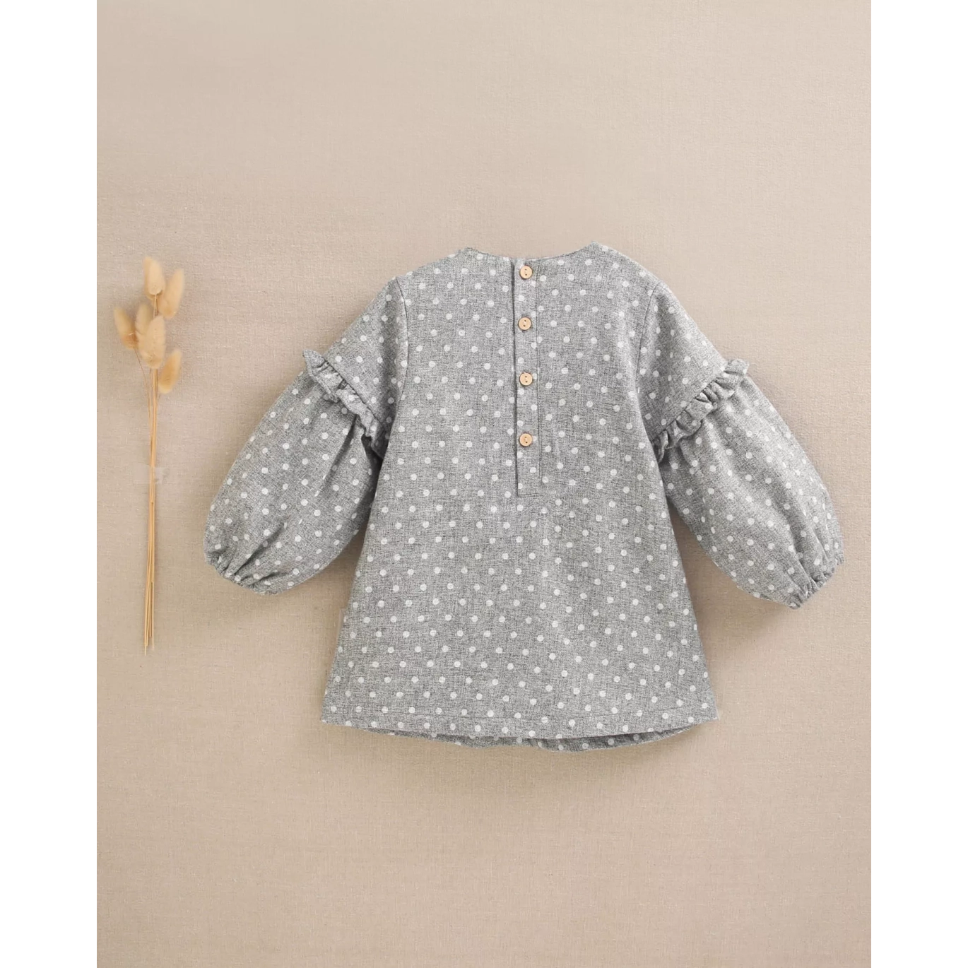 Vestido de bebé niña en gris jaspeado con topos