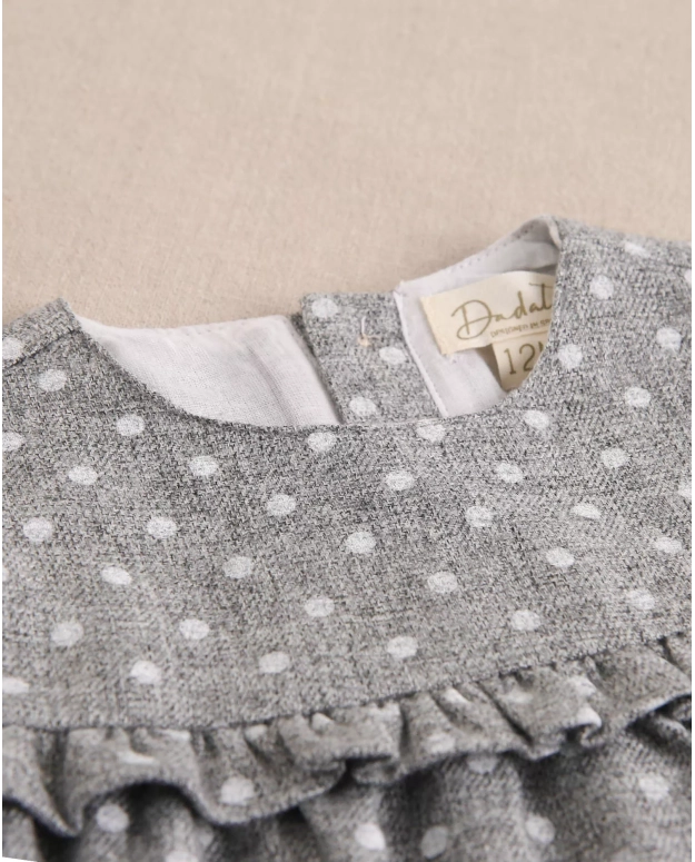 Vestido de bebé niña en gris jaspeado con topos