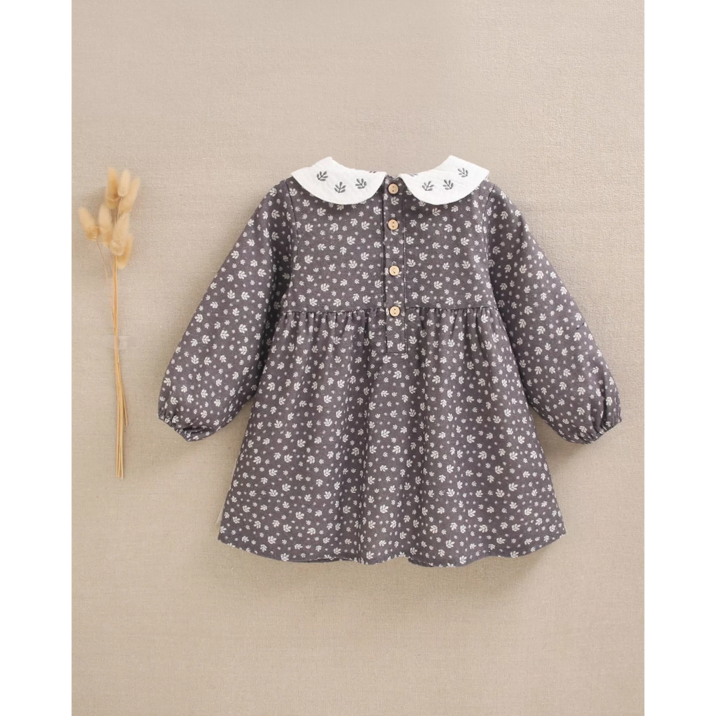 Vestido de bebé niña gris con hojas blancas