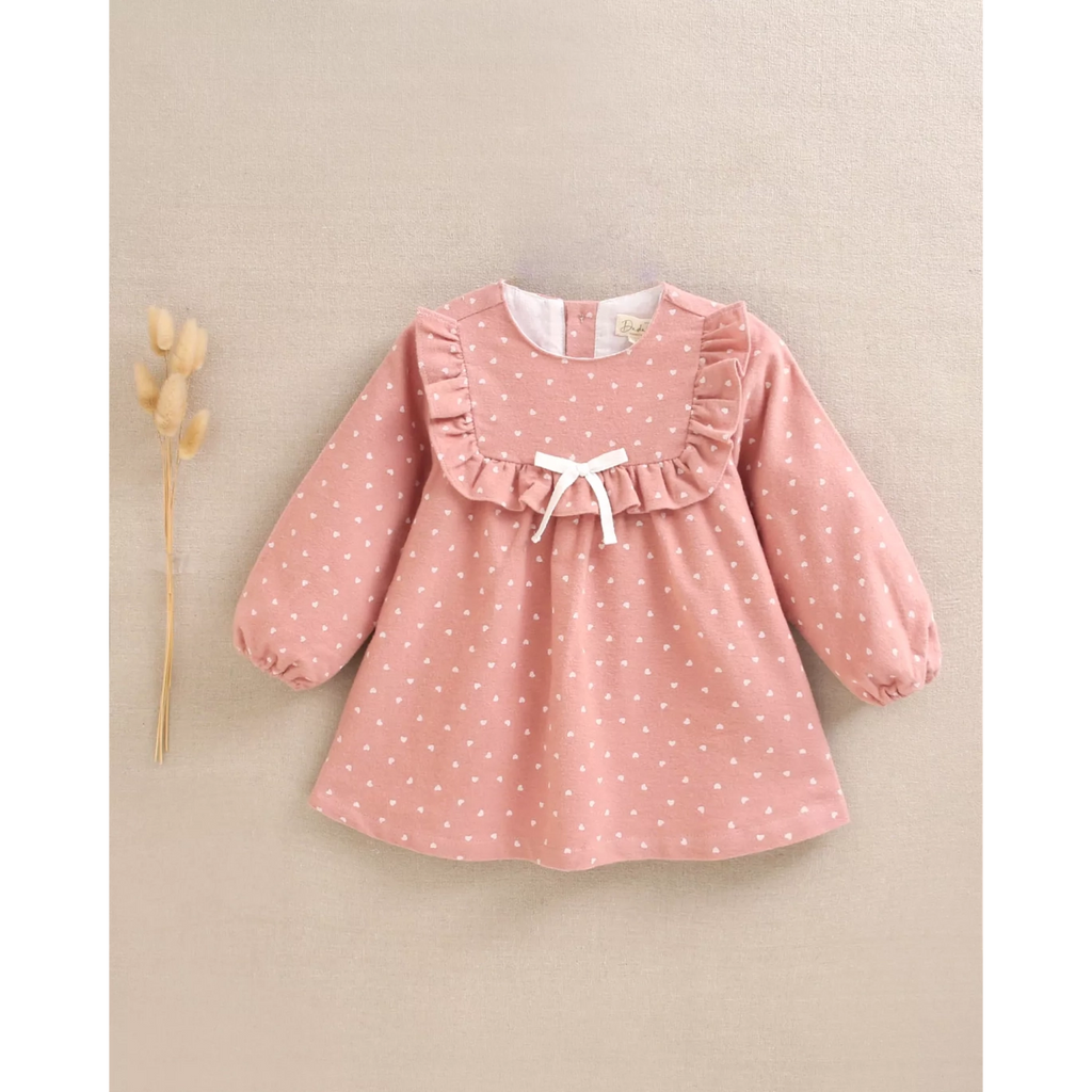 Vestido de bebé niña rosa con estampado de corazones
