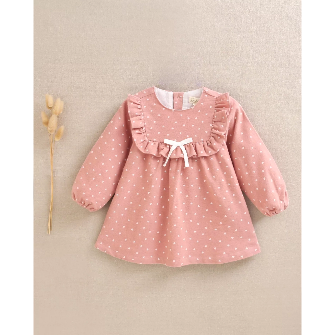 Vestido de bebé niña rosa con estampado de corazones
