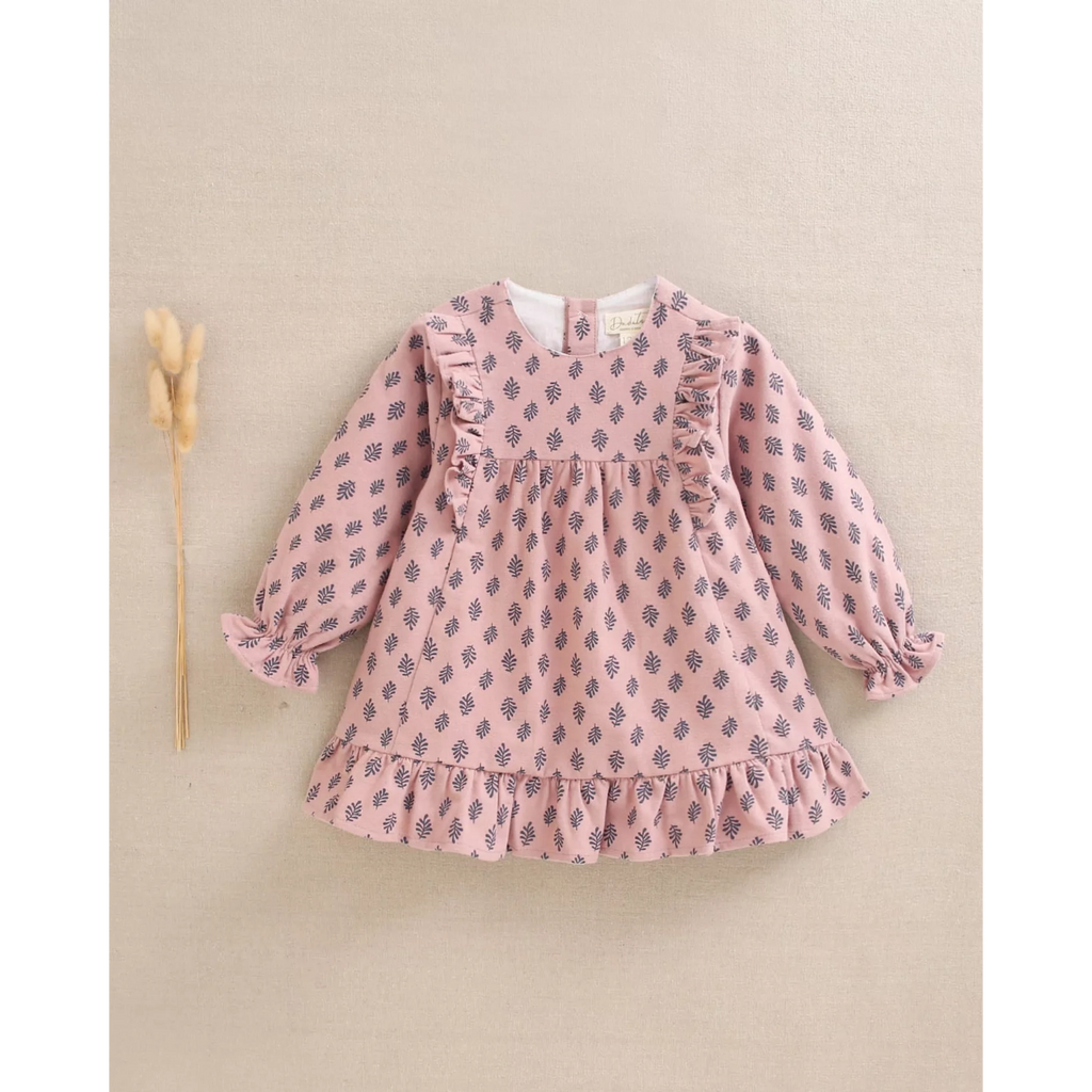 Vestido de bebé niña rosa con estampado de hojas