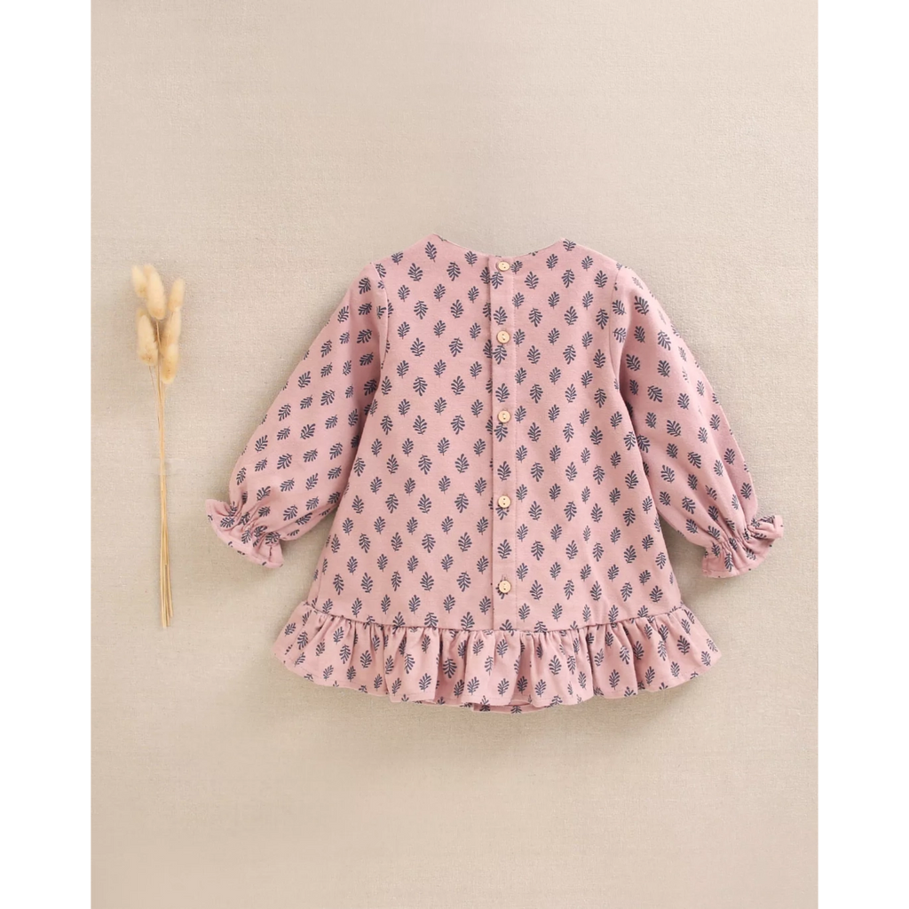 Vestido de bebé niña rosa con estampado de hojas
