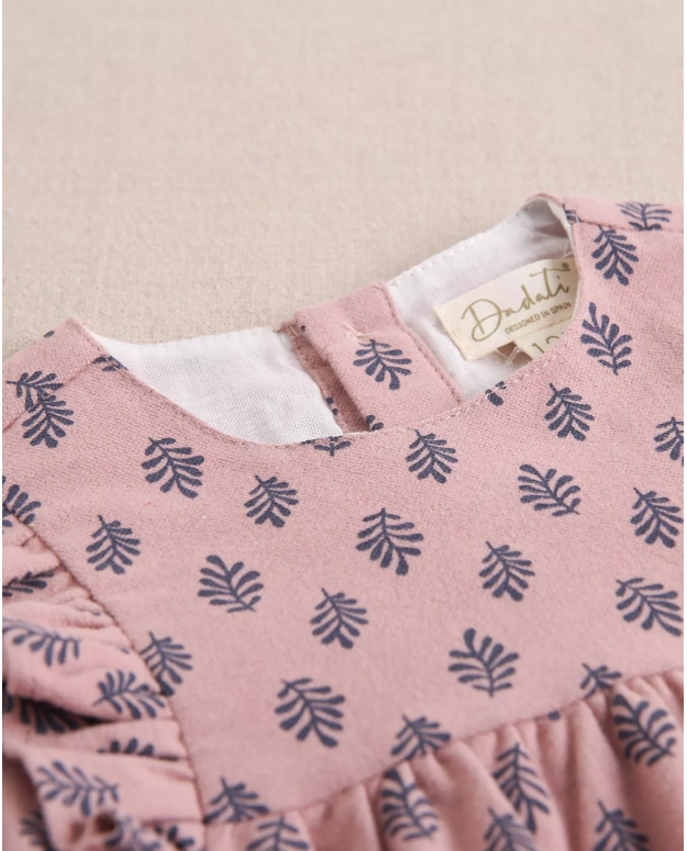 Vestido de bebé niña rosa con estampado de hojas