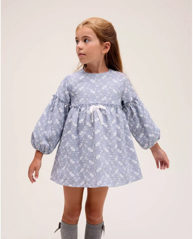 Vestido de niña de cuadro vichy con estampado floral