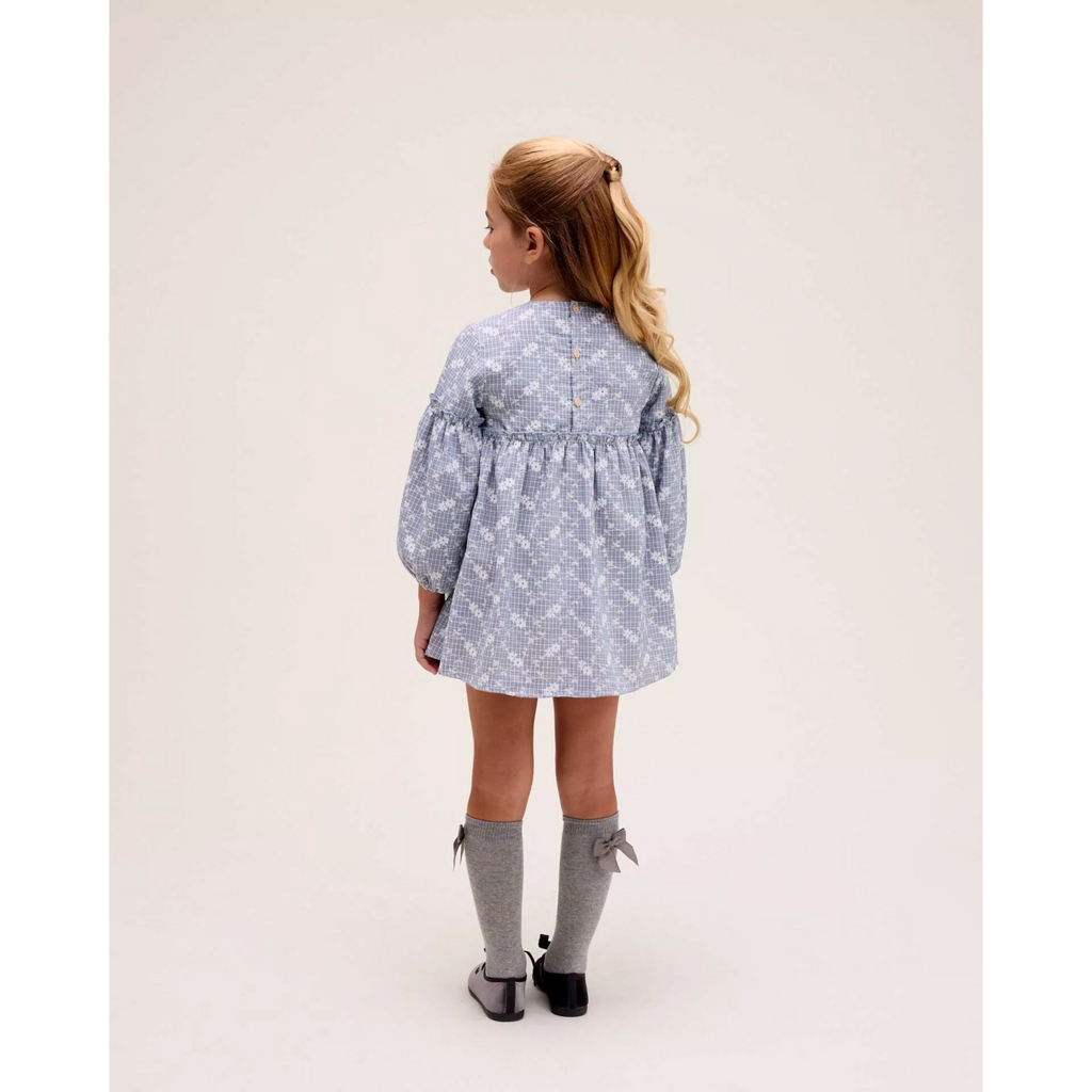 Vestido de niña de cuadro vichy con estampado floral