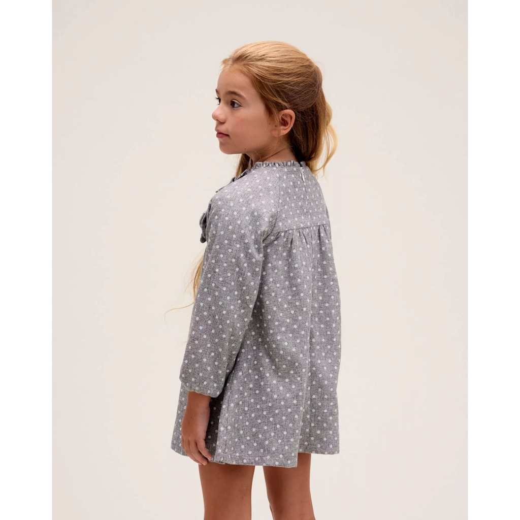 Vestido de niña en gris jaspeado con topos